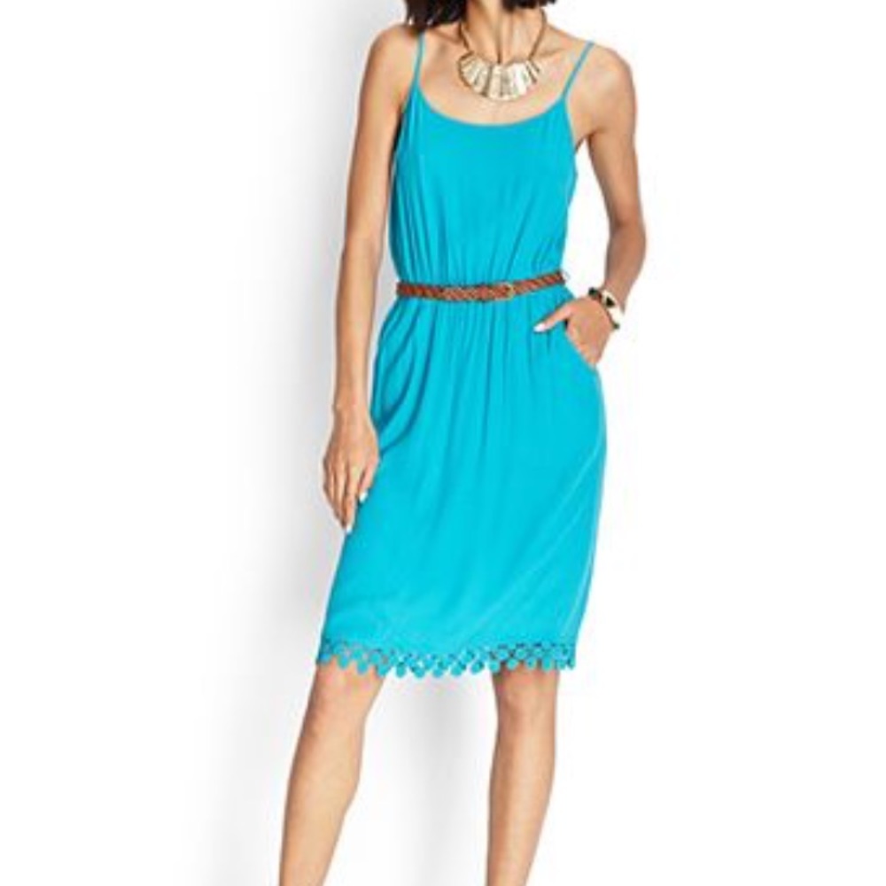 Forever 21 Aqua Cami Dress with Belt - S